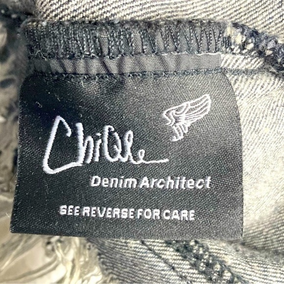 ❄️ ChiQle Denim Architect Distressed Long Sleeve Cropped Jacket Sz Large Junior - Picture 5 of 7